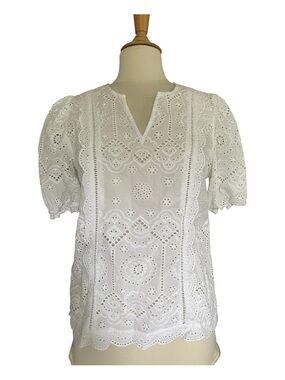 J.McLaughlin  White Jonie Eyelet Blouse Top Medium